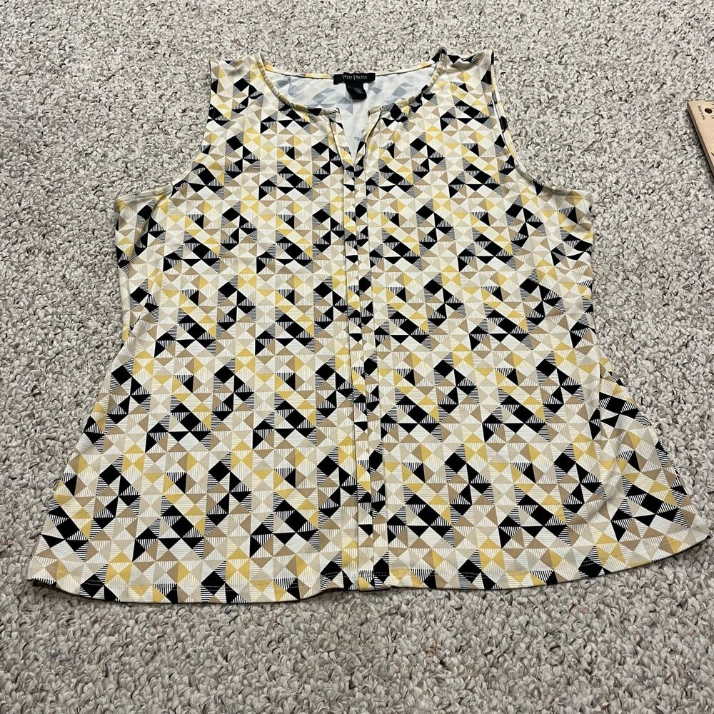 White House Black Market Sleeveless Blouse XL Geometric Print Casual Career